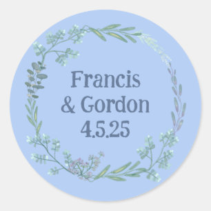 Pegatina Redonda Vintage Romance Blue Garden Floral Wreath