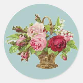 Pegatina Redonda Vintage Rosa Flower Basket