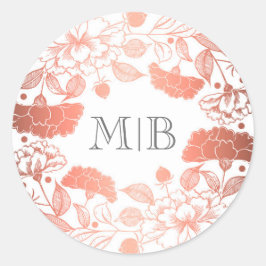 Pegatina Redonda Vintage Rosa Gold Floral Wreath Elegante Boda
