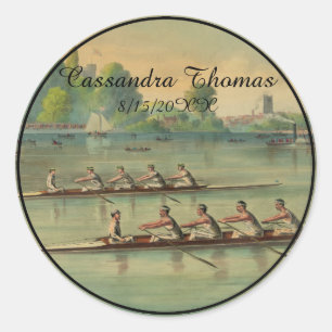 Pegatina Redonda Vintage Rowers Race Race