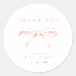 Pegatina Redonda Vintage Rubor Bow Bridal Shower Gracias Por Favor