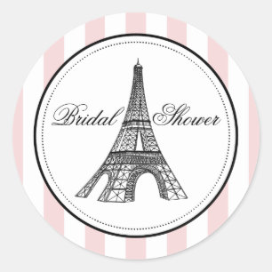 Pegatina Redonda Vintage Rubor Eiffel Tower Paris Bridal Shower