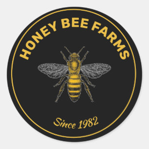 Pegatina Redonda Vintage Rustic Bee Honeycomb