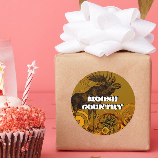 Pegatina Redonda Vintage Rustic Country Wild Moose Country (Fiesta)