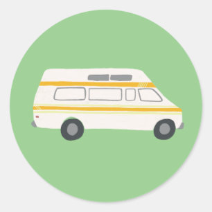 Pegatina Redonda Vintage RV Van Motorhome Campervan Cute Drawing