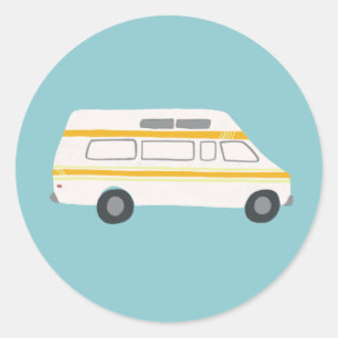 Pegatina Redonda Vintage RV Van Motorhome Campervan Cute Drawing
