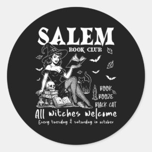 Pegatina Redonda Vintage Salem Witch Leading Books Halloween Spooky