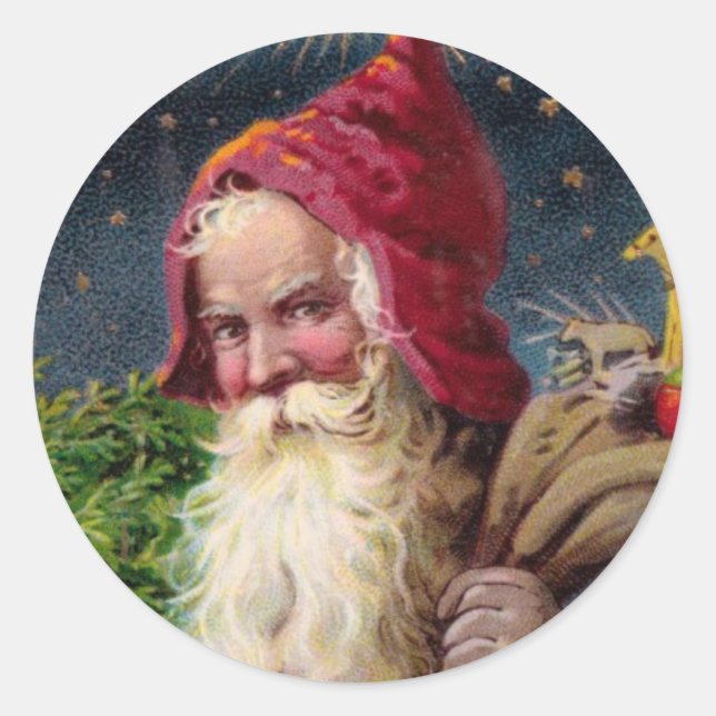 Pegatina Redonda Vintage Santa (Anverso)