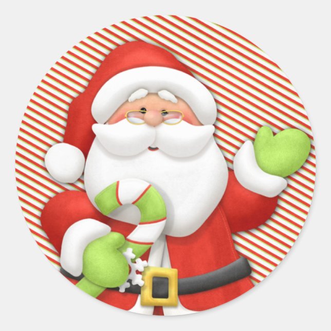 Pegatina Redonda Vintage Santa Claus Christmas Art (Anverso)