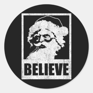 Pegatina Redonda Vintage Santa Claus Cree Retro Navidad En Jul