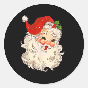 Pegatina Redonda Vintage Santa Claus Face Navidades Xmas Santa Cla
