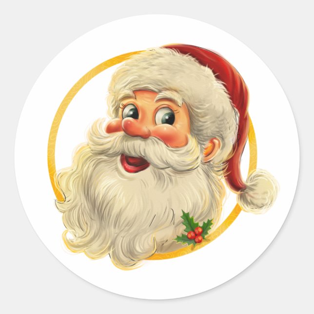 Pegatina Redonda Vintage Santa Claus Festividades familiares (Anverso)