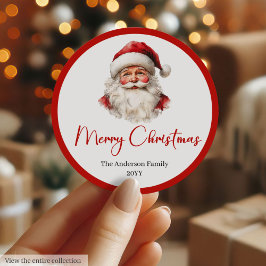 Pegatina Redonda Vintage Santa Claus Merry Christmas Label Design