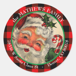 Pegatina Redonda Vintage Santa Claus Navidades Dirección de Regreso