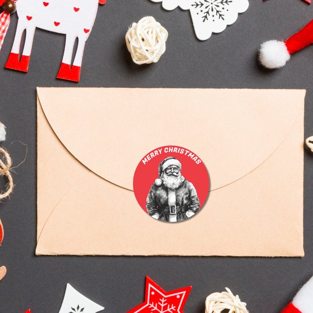 Pegatina Redonda Vintage Santa Claus Red (Subido por el creador)