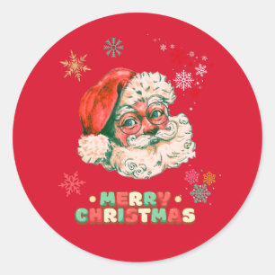 Pegatina Redonda Vintage Santa Clause Feliz Navidad