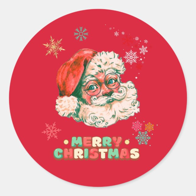 Pegatina Redonda Vintage Santa Clause Feliz Navidad (Anverso)