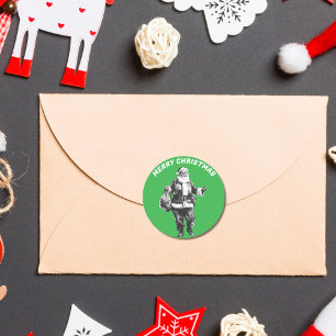 Pegatina Redonda Vintage Santa Green