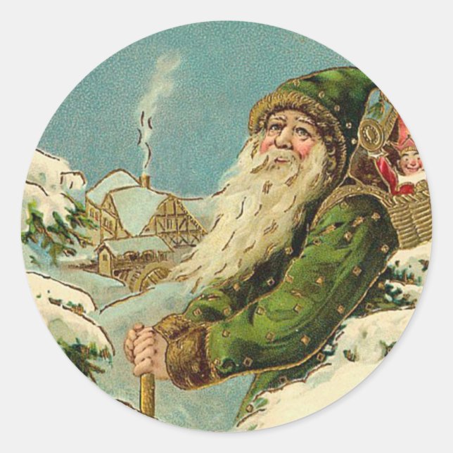 Pegatina Redonda Vintage Santa - Joyeux Noel (Anverso)