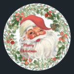 Pegatina Redonda Vintage santa merry christmas<br><div class="desc">Perfecto para usar al enviar tarjetas de Navidad,  selle su sobre con estos pegatinas de sellado de navidad de santa vintage</div>