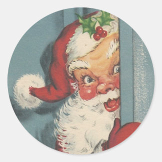 Pegatina Redonda Vintage Santa Peeking