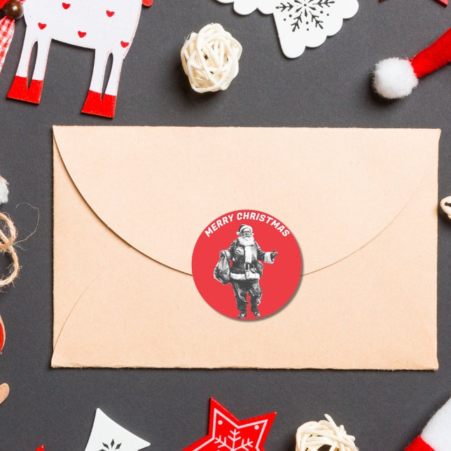 Pegatina Redonda Vintage Santa Red (Subido por el creador)