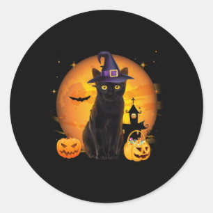 Pegatina Redonda Vintage Scary Halloween Black Cat Costume Bruja Ha