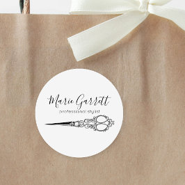 Pegatina Redonda Vintage Scissors Salon Business