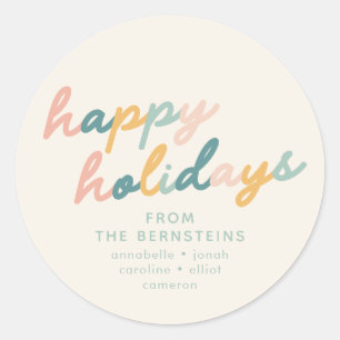 Pegatina Redonda Vintage Script Pastel Happy Holidays Personalizado
