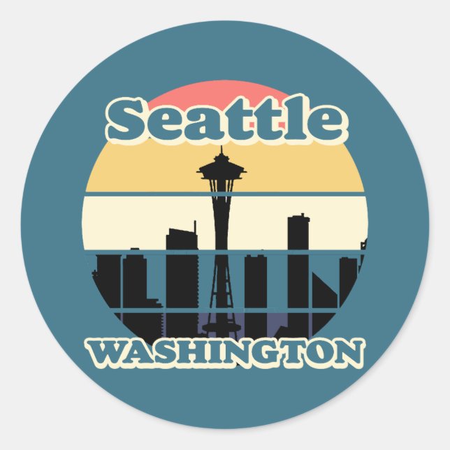 Pegatina Redonda Vintage Seattle Washington (Anverso)