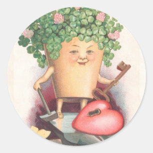 Pegatina Redonda Vintage Shamrock Heart and Key St Patrick's Day