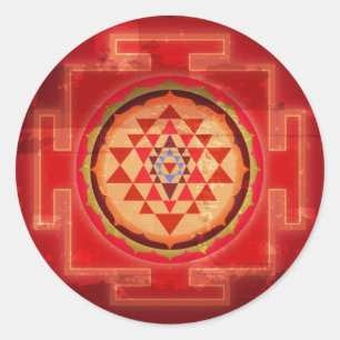 Pegatina Redonda Vintage Shree Yantra del Grunge