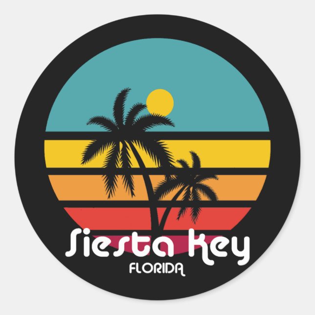 Pegatina Redonda Vintage Siesta Key Florida (Anverso)