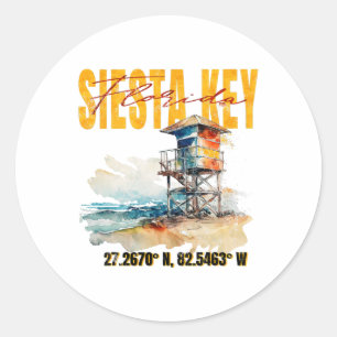 Pegatina Redonda Vintage Siesta Key Florida Beach