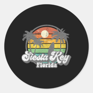 Pegatina Redonda Vintage Siesta Key Playa Florida Surf Retro 70s