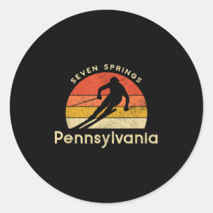 Pegatina Redonda Vintage Ski Seven Springs Pennsylvania Mountain