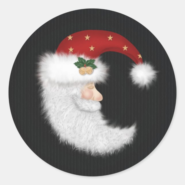 Pegatina Redonda Vintage Sleeping Santa con Gorra rojo (Anverso)