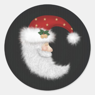 Pegatina Redonda Vintage Sleeping Santa con Gorra rojo