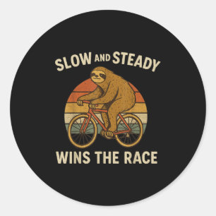 Pegatina Redonda Vintage Sloth Riding Bike Funny Ciclismo Retro