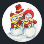 Pegatina Redonda Vintage Snow People Christmas Sticker<br><div class="desc">Vintage Snow People Christmas Sticker</div>