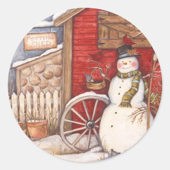 Pegatina Redonda Vintage Snowman (Anverso)