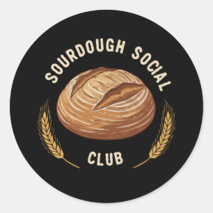Pegatina Redonda Vintage Sourdough Social Club   Pan Artesanal Horn
