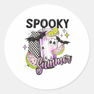 Pegatina Redonda Vintage Spooky Summer Beach Halloween Café Summe