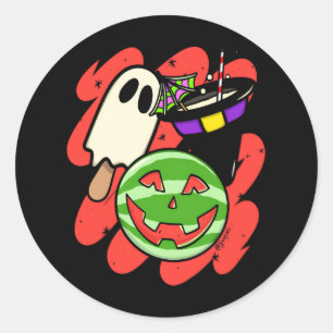 Pegatina Redonda Vintage Spooky Summerween Sandía - Spooky Summ