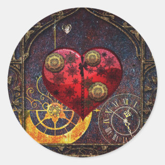 Pegatina Redonda Vintage Steampunk Hearts Wallpaper