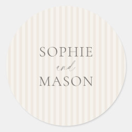 Pegatina Redonda Vintage Stripe Wedding Sticker with Names
