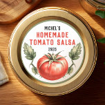 Pegatina Redonda Vintage style casero Tomato Salsa canning<br><div class="desc">Personalizado de estilo vintage Pegatinas caseros de enlatado de salsa de tomate con ilustracion de tomate acuarela. Haz tus propias etiquetas de enlatado para tus recetas caseras de tomate favoritas. Para usar en la tapa de su envase o en el lado de la jarra de conservas. Perfecto para mermeladas, regalos...</div>