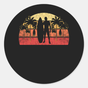 Pegatina Redonda Vintage Sunset Surfing Gigante Para Los Surfistas 
