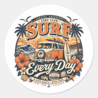 Pegatina redonda vintage surf todos los días