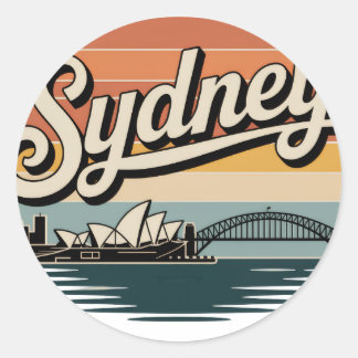 Pegatina Redonda Vintage Sydney Australia Skyline Travel Sticker